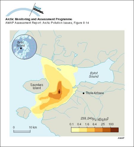 Activity concentrations of 239,240Pu in sediments near Thule, Greenland (map/graphic/illustration)
