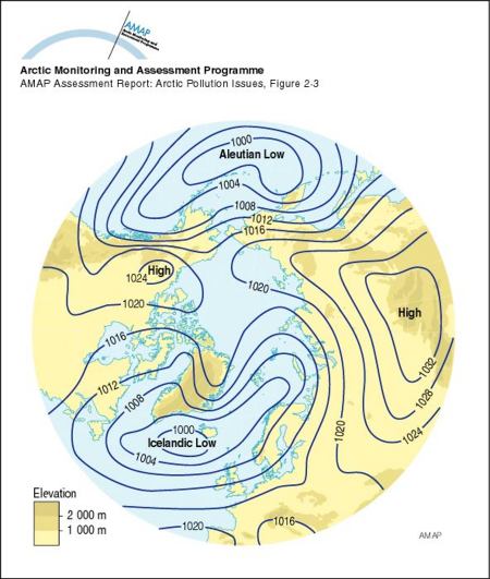 Arctic sea-level atmospheric pressure (January) (map/graphic/illustration)