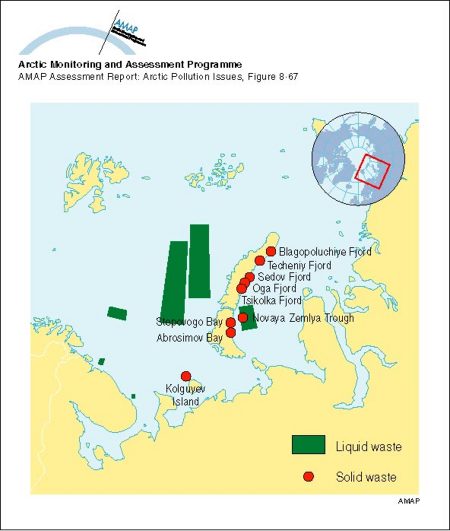 Locations of sea dumping of radioactive waste in the Russian Arctic (map/graphic/illustration)