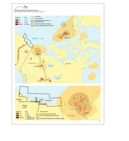 Major oil and gas development areas in Arctic Canada and on the Alaskan Beaufort Sea coast (map/graphic/illustration)