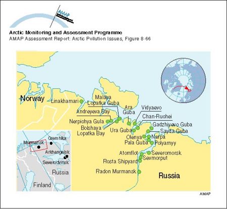 Major Russian naval bases along the Kola Peninsula and White Sea (map/graphic/illustration)