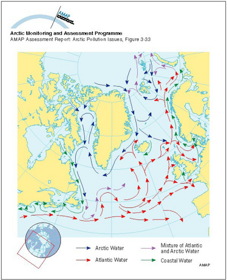 Major surface currents in the North Atlantic Ocean (map/graphic/illustration)