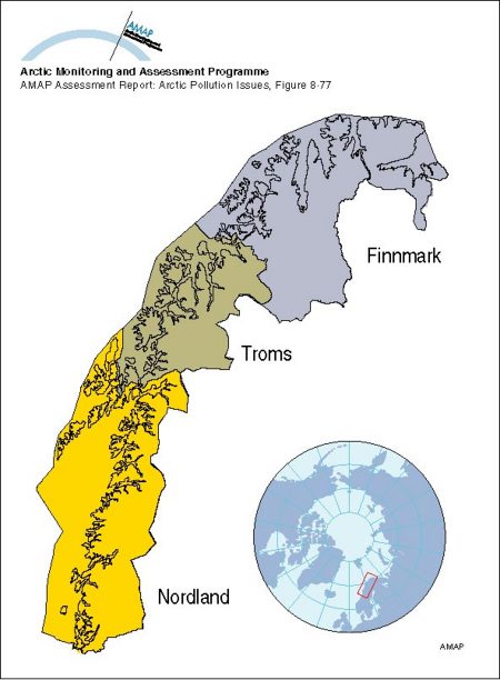Norwegian counties considered in the flux vulnerability case study (map/graphic/illustration)