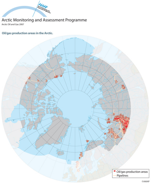 Oil/gas production areas in the Arctic (map/graphic/illustration)