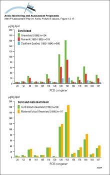 PCB congener profiles in cord blood of Canadian and Greenlandic population groups, and in cord and maternal blood from Greenland