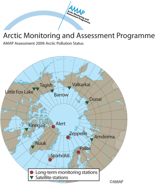 POPs have been monitored at several locations around the Arctic (map/graphic/illustration)