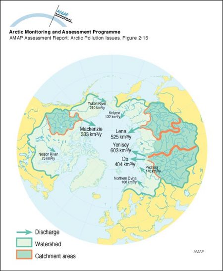 Run-off of major rivers to the Arctic Ocean (map/graphic/illustration)