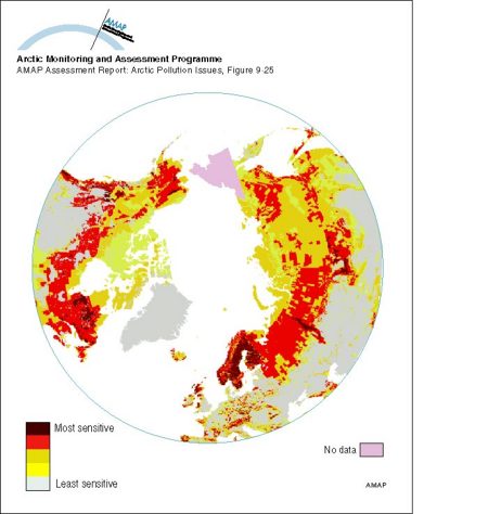 Sensitivity of Arctic ecosystems to acid deposition (map/graphic/illustration)