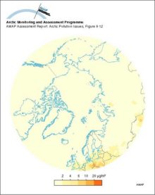 The predicted (1988) average surface air sulfate concentrations in the Arctic