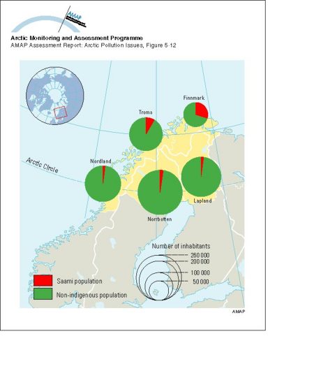 Total and Saami populations of Arctic areas of Fennoscandia (based on national census data) (map/graphic/illustration)