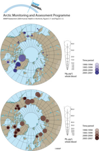 Total mercury concentrations in blood of mothers, pregnant women and women of child-bearing age in the circumpolar countries