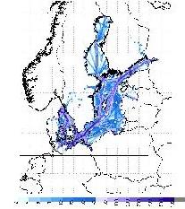 Total NOx emission sum, 2008. Values are given in tons per grid cell of 9 x 9 km.