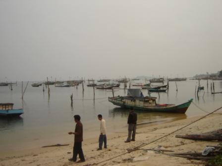Small fishing vessels on Belitung Island in Indonesia